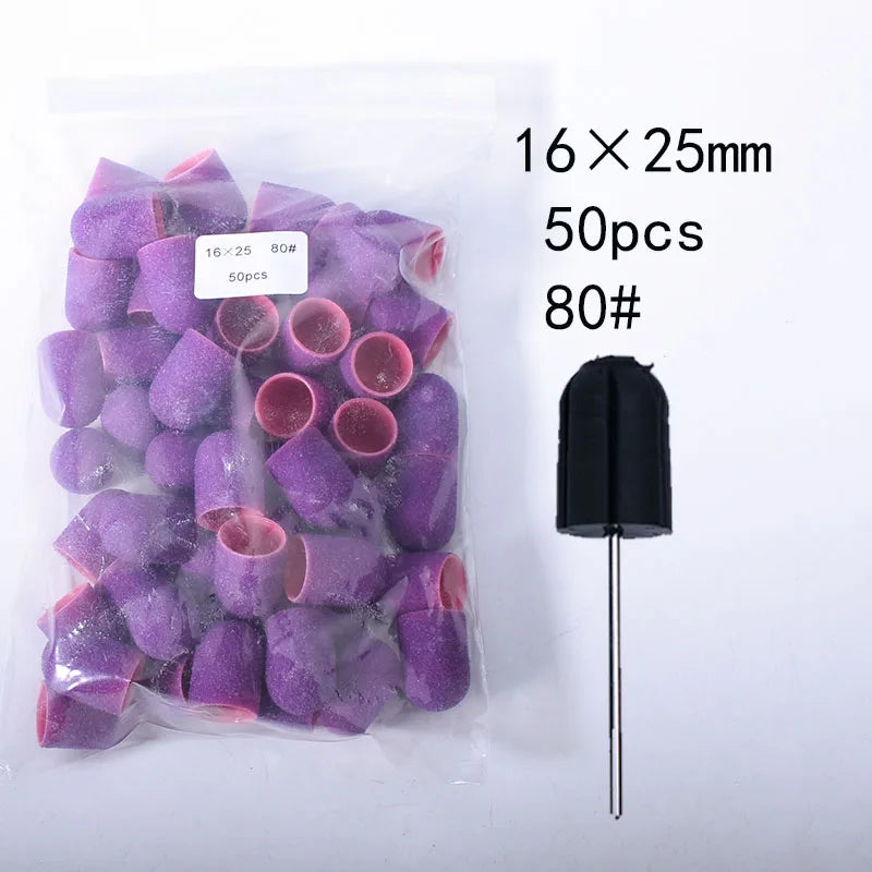 50er Set Schleifkappen für Nagelpflege mit Gummi-Träger – Pediküre & Hornhautentfernung