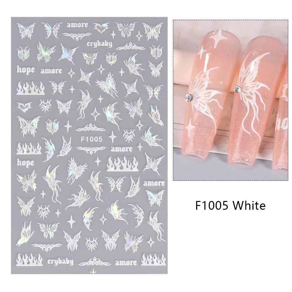 1PCS New 3D Devil's Eye Snake Nail Stickers Nail Art Decoration Black White Flowers Leaves Sticker Nail Art Decals Nail Parts