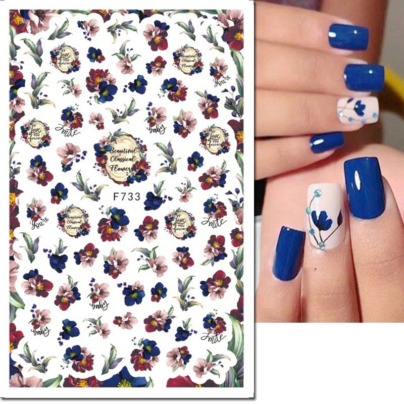 3D Nail Sticker – Tropische Blätter & Linien Design Schwarz & Weiß