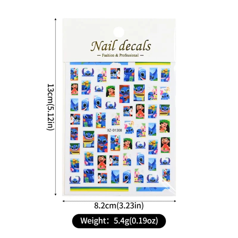 Nagelsticker „Stitch & Angel“ – 12 Bögen Cartoon-Kollektion für Kinder & Nail Art