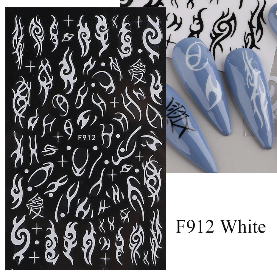 1PCS New 3D Devil's Eye Snake Nail Stickers Nail Art Decoration Black White Flowers Leaves Sticker Nail Art Decals Nail Parts