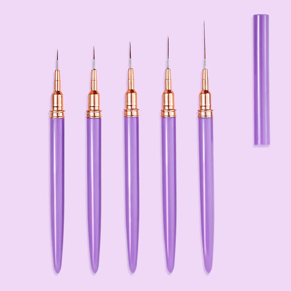 5er-Set Nail Art Liner Pinsel – Rosa, ultrafein für French & Linien (7/10/12/15/20mm)