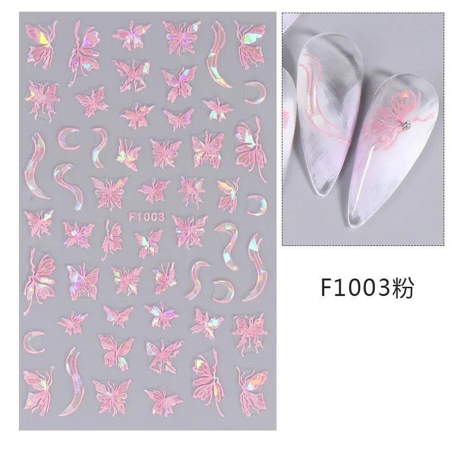 1PCS New 3D Devil's Eye Snake Nail Stickers Nail Art Decoration Black White Flowers Leaves Sticker Nail Art Decals Nail Parts