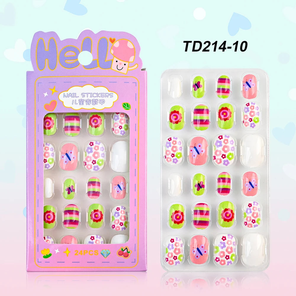 Sanrio Kinder Press-On Nägel – 12 Stück, Hello Kitty, Kuromi, Cartoon Design
