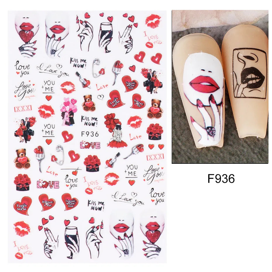 Love & Heart Valentine's Day Nail Stickers – Schwarz Weiß 3D Aufkleber