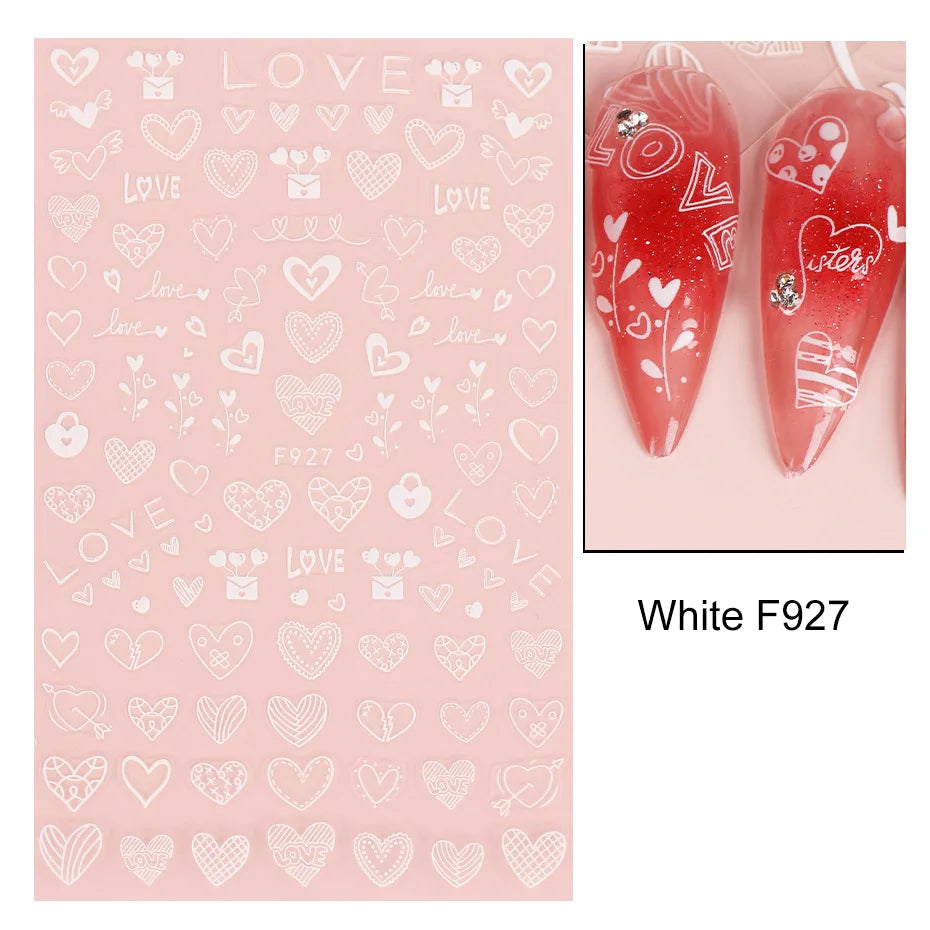 Love & Heart Valentine's Day Nail Stickers – Schwarz Weiß 3D Aufkleber