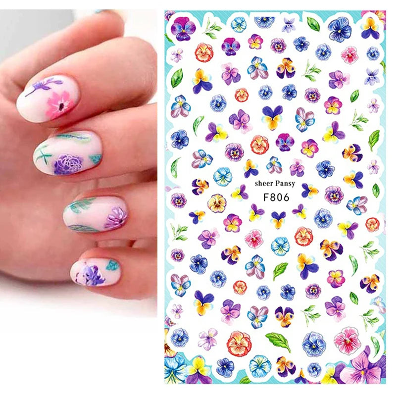 3D Nail Sticker – Tropische Blätter & Linien Design Schwarz & Weiß