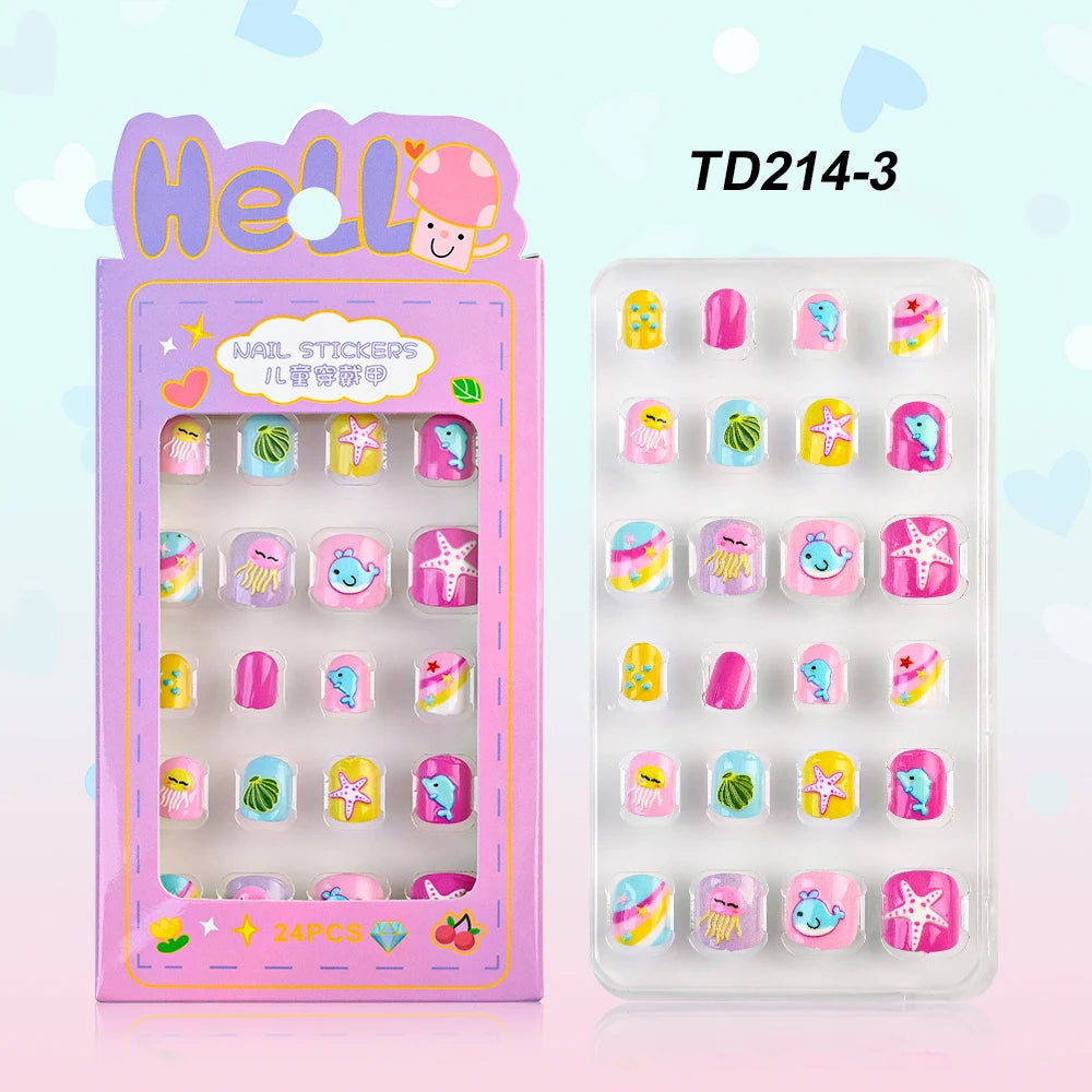 Sanrio Kinder Press-On Nägel – 12 Stück, Hello Kitty, Kuromi, Cartoon Design