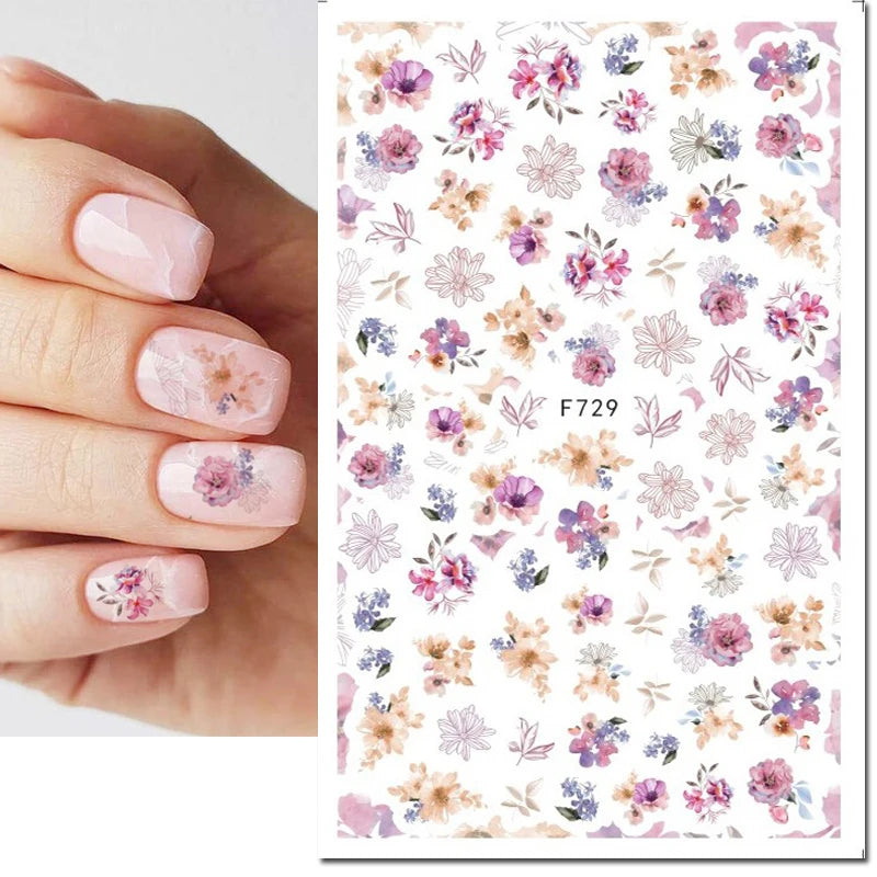 3D Nail Sticker – Tropische Blätter & Linien Design Schwarz & Weiß