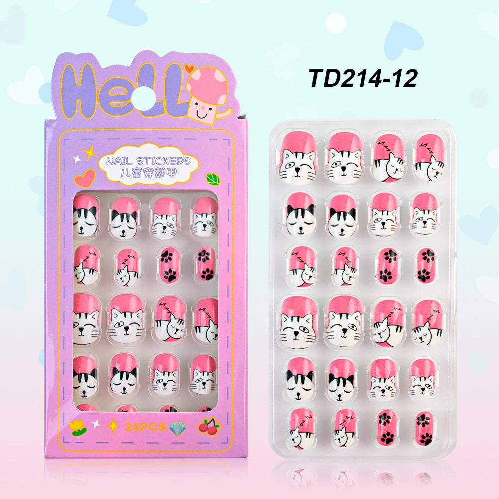 Sanrio Kinder Press-On Nägel – 12 Stück, Hello Kitty, Kuromi, Cartoon Design