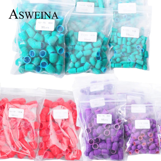 50er Set Schleifkappen für Nagelpflege mit Gummi-Träger – Pediküre & Hornhautentfernung