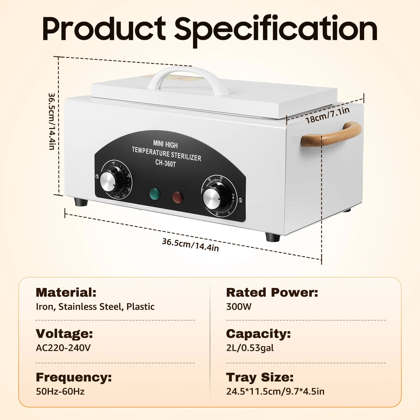 Metall-Sterilisator 300 W – Hochtemperatur 2 L Kammer mit Kontrollleuchte