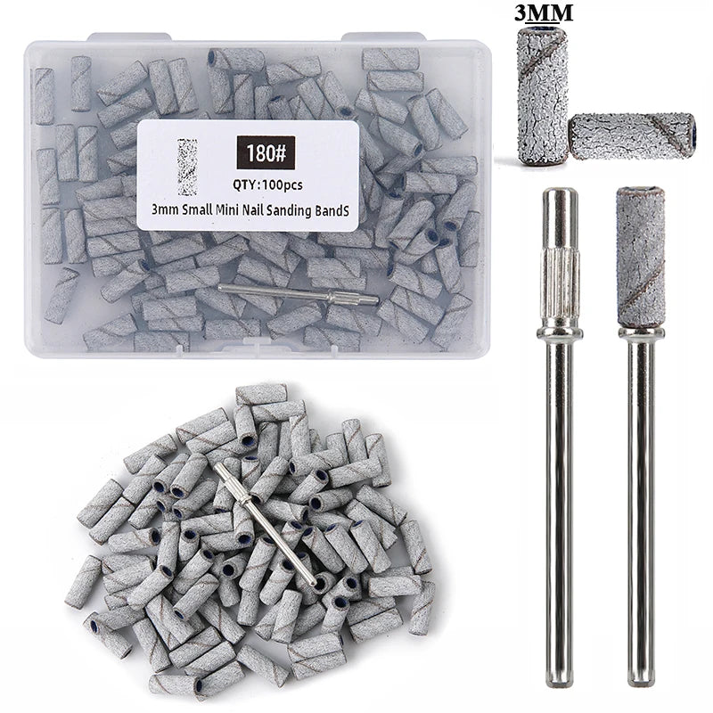 100 Stück Mini Schleifhülsen 3mm mit Mandrel Set – Für Nagelhaut, Hornhaut & Maniküre