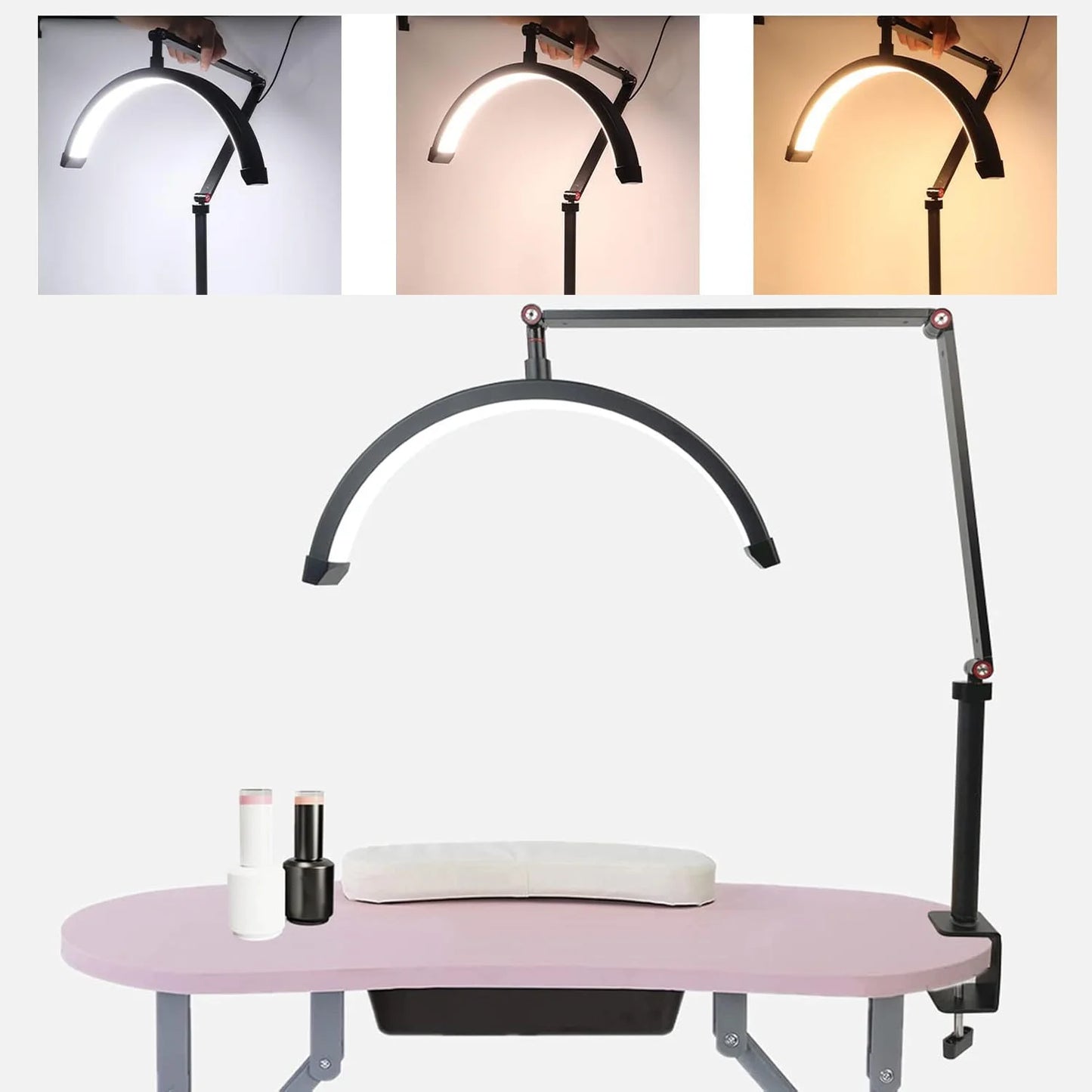 20W LED Tischlampe im Halbmond-Design – Dimmbare Arbeitsleuchte für Nagelstudio, Kosmetik & Tattoo