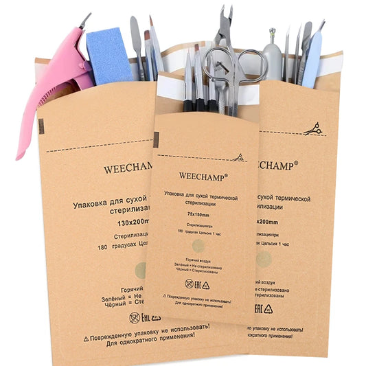 Sterilisationsbeutel für Nagel- & Tattoo-Instrumente – 100 Stück | Kraftpapier