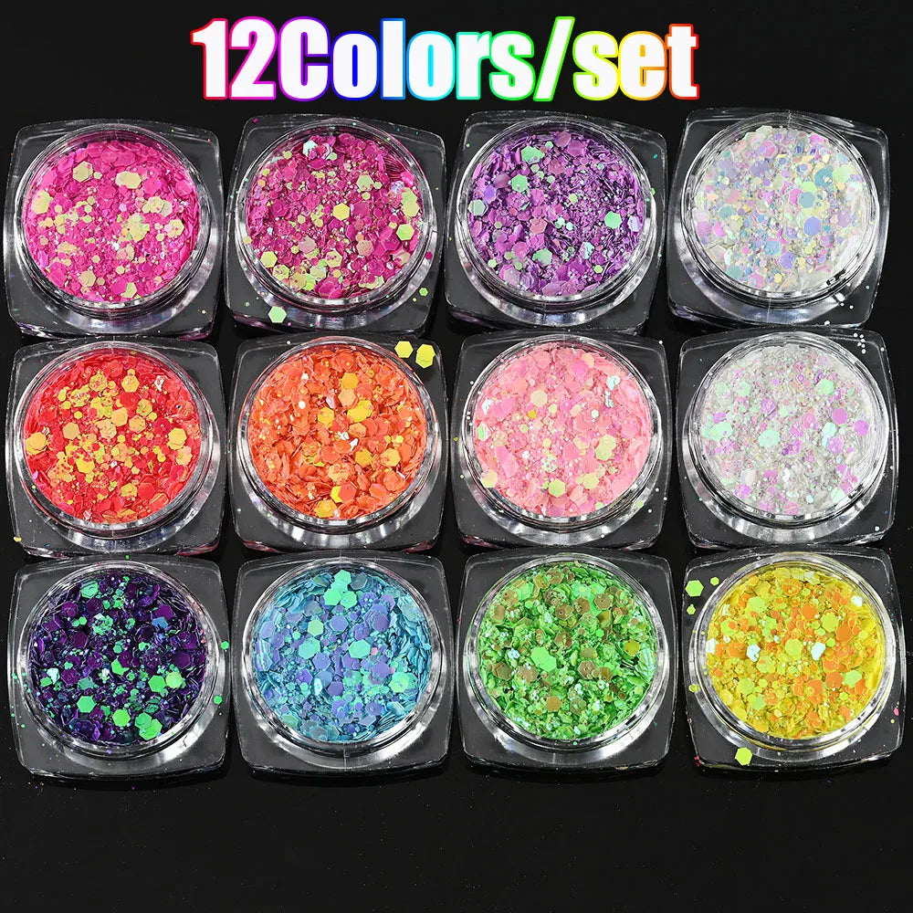 Neon-Pigmentpulver Set – 12 Farben für Nageldesign, Ombre & Chrome-Effekte