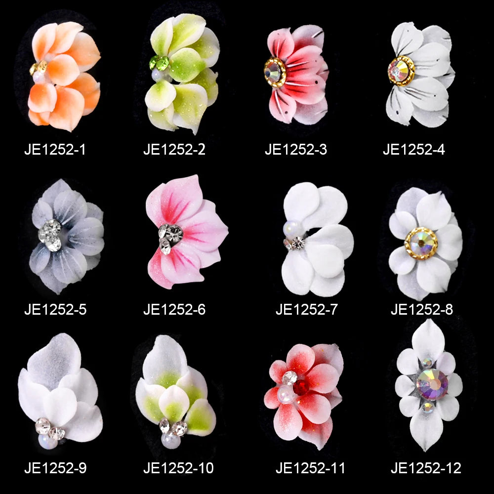 3D Acryl-Blumen Weiß – Nail Art Deko Set (10/12 Stück) mit Strass