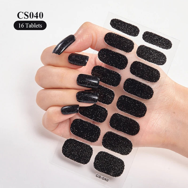Fullcover Nail Sticker – Modische selbstklebende Nagelfolien mit Glitzer