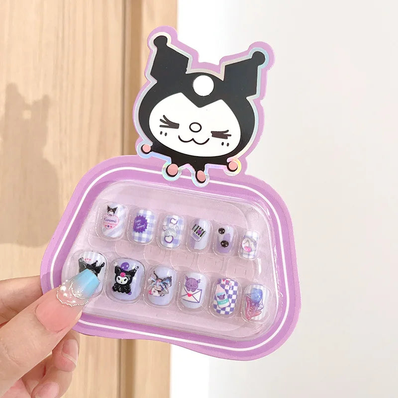 Sanrio Kinder Press-On Nägel – 12 Stück, Hello Kitty, Kuromi, Cartoon Design