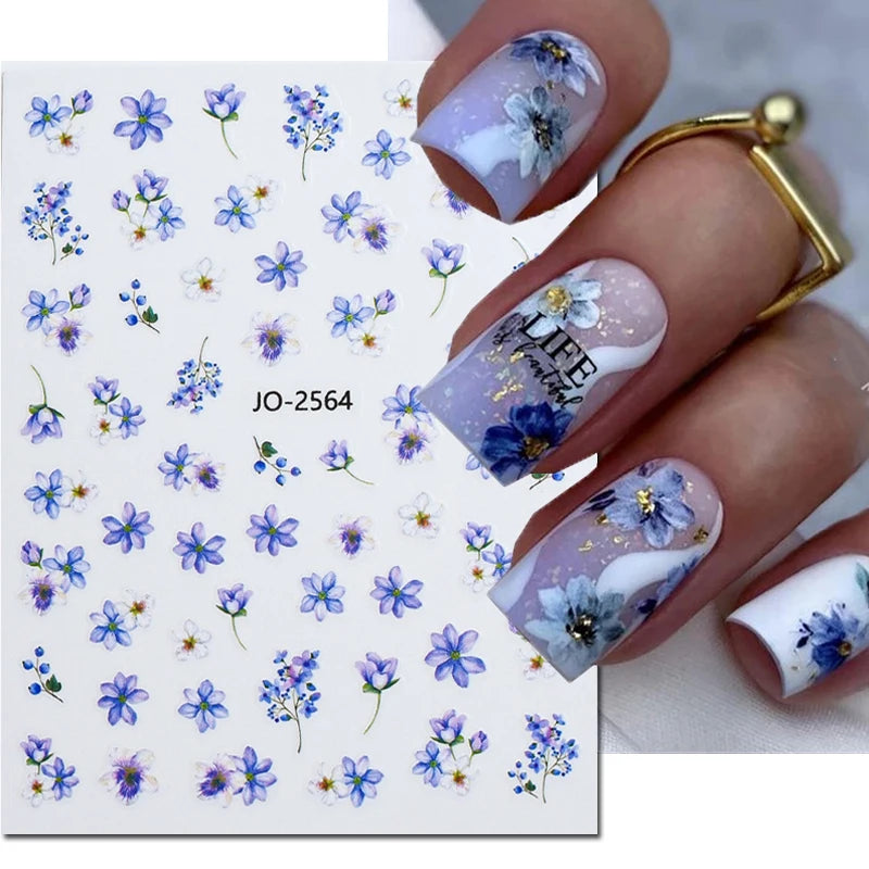 3D Nagelsticker Weißer Pflaumenblüten mit Goldperlen & Schmetterlingen