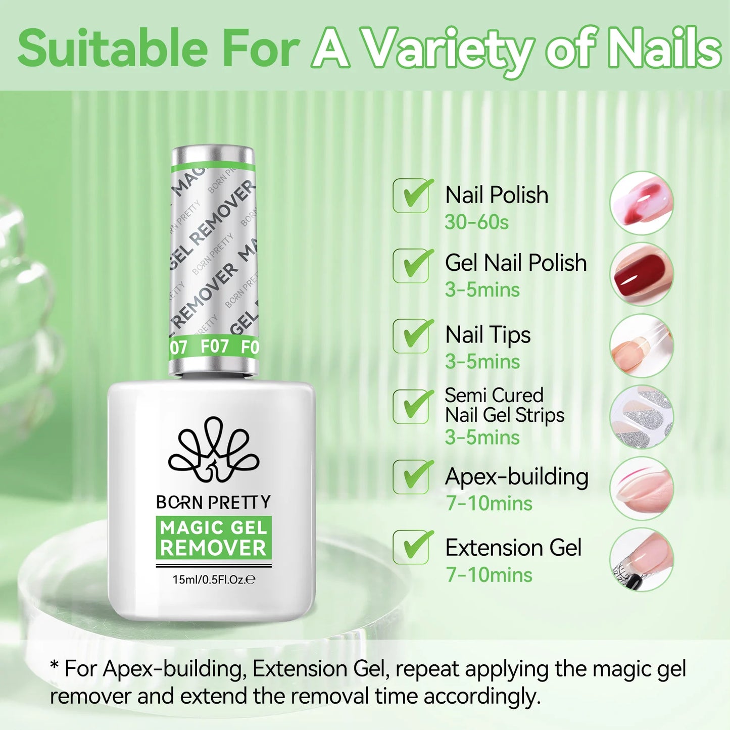 BORN PRETTY Gel Remover Set 15ml – UV-Lack Entferner + Nagelfeile & Pusher