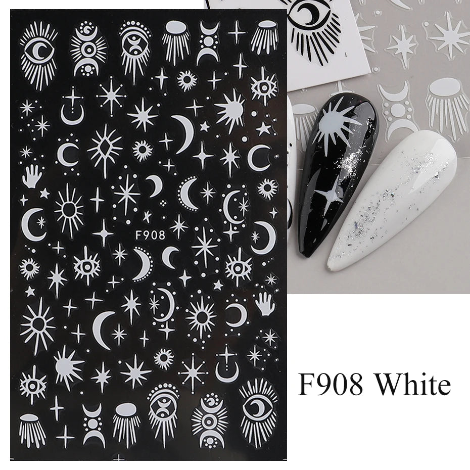 1PCS New 3D Devil's Eye Snake Nail Stickers Nail Art Decoration Black White Flowers Leaves Sticker Nail Art Decals Nail Parts