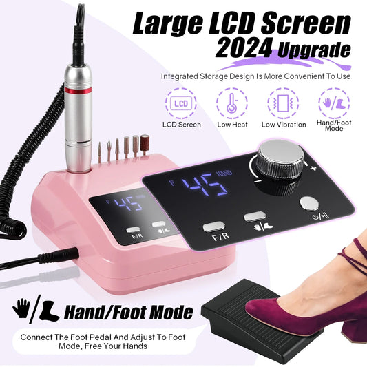 Profi Nagelfräse 45000 U/min – 30 W, LCD-Display & Aufsätze für Maniküre