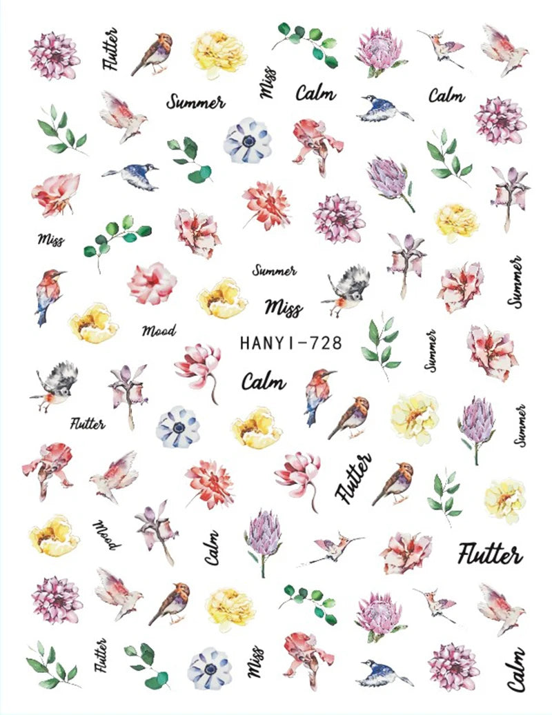 3d Nail Art Stickers Purple Lavenders Bunch Flowers Girls Rabbits Butterflys Decals For Nails Tips Decorations Manicures