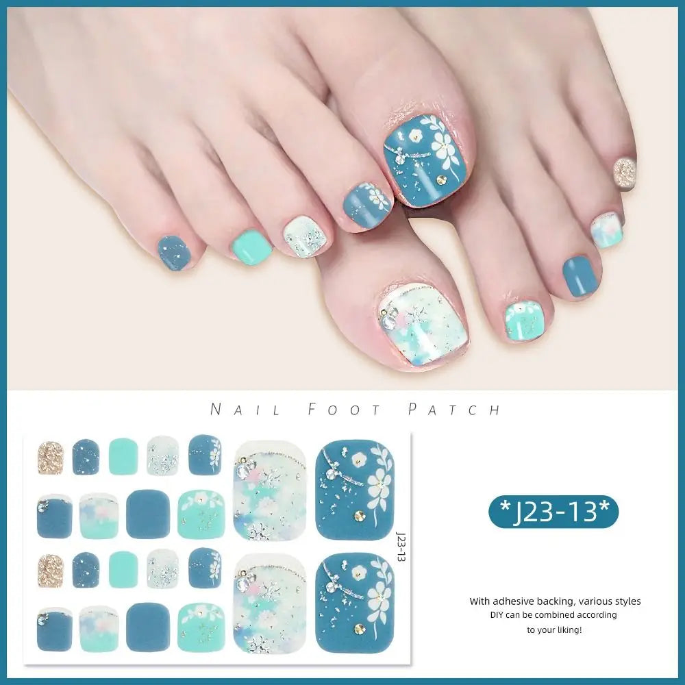 Abziehbare Fußnagelsticker – 22-teiliges Set für Modebewusste Pediküre mit Glanz-Effekt