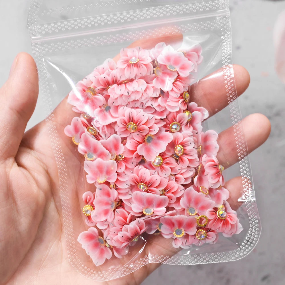 3D Acryl-Blumen Weiß – Nail Art Deko Set (10/12 Stück) mit Strass