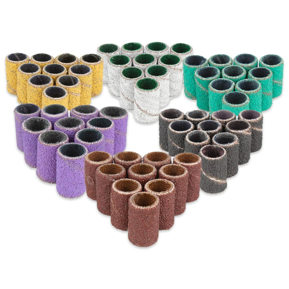 500 Stück Schleifhülsen Set – 80/120/180/240 Grit für Maniküre, Nagelfräser & Gelentfernung