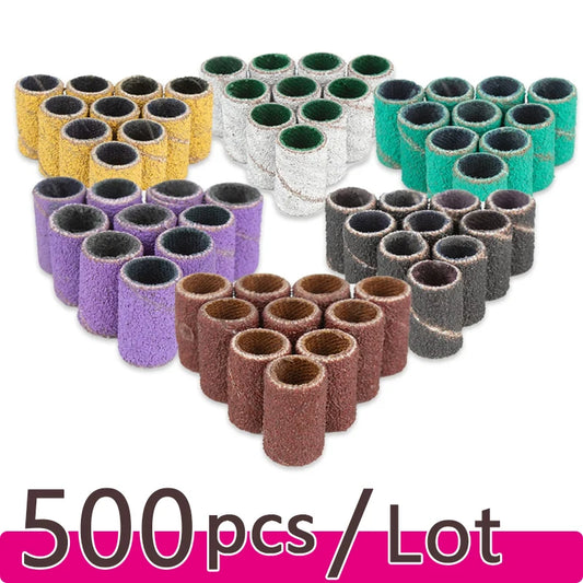500 Stück Schleifhülsen Set – 80/120/180/240 Grit für Maniküre, Nagelfräser & Gelentfernung