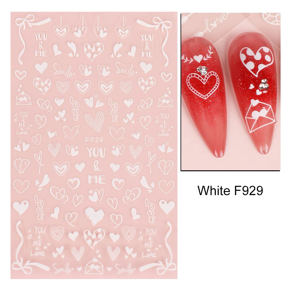 Love & Heart Valentine's Day Nail Stickers – Schwarz Weiß 3D Aufkleber