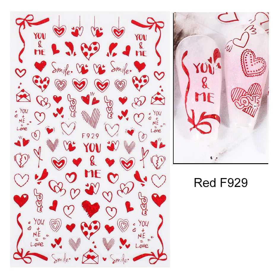 Love & Heart Valentine's Day Nail Stickers – Schwarz Weiß 3D Aufkleber