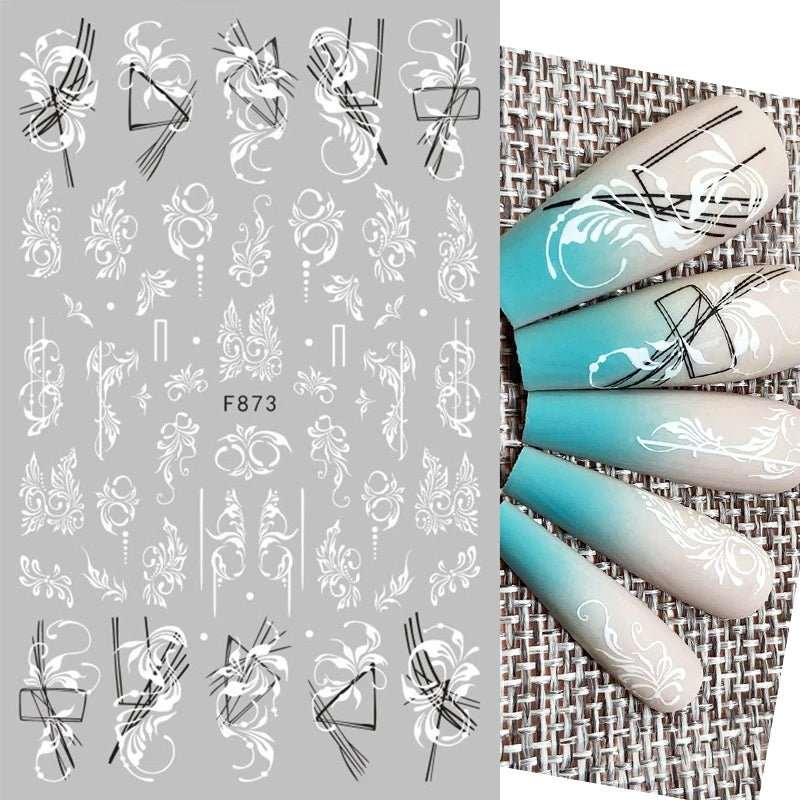1PCS New 3D Devil's Eye Snake Nail Stickers Nail Art Decoration Black White Flowers Leaves Sticker Nail Art Decals Nail Parts