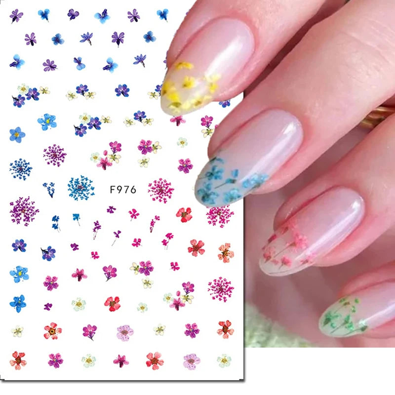 3D Nagelsticker Weißer Pflaumenblüten mit Goldperlen & Schmetterlingen 2.