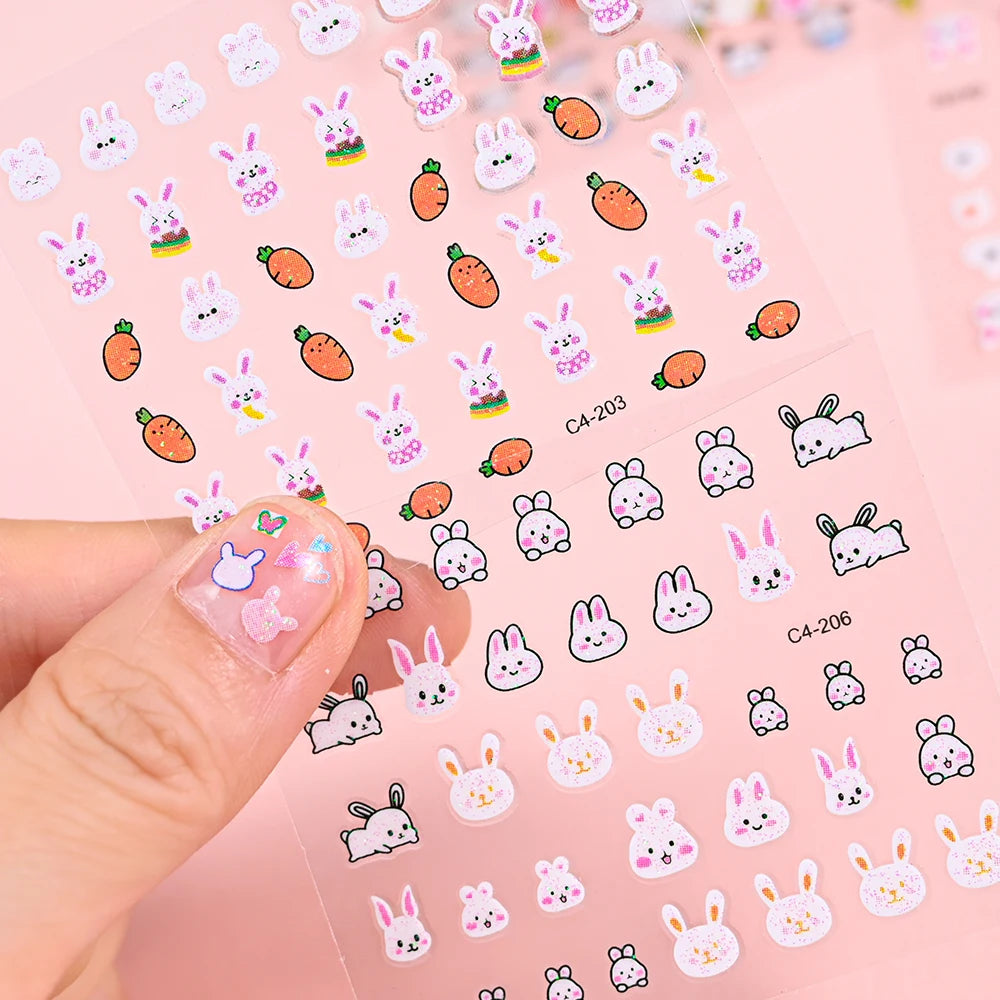 Kinder Nagelsticker „Häschen & Glitzer“ – 30 Stk Cartoon Nail Art mit Pailletten