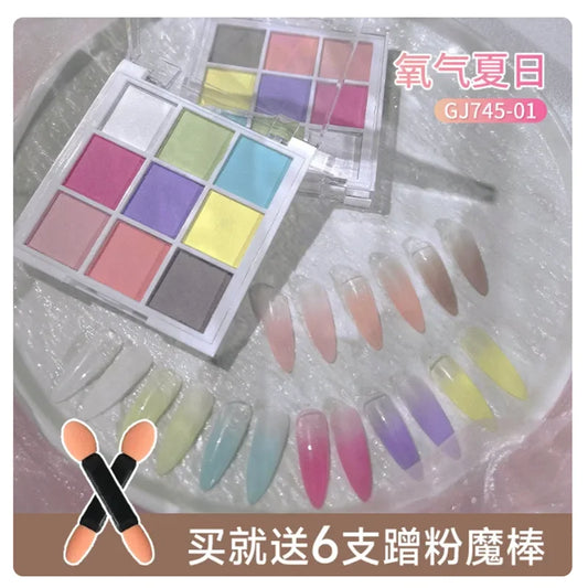 9 Farben Feste Nail Art Patting Powder – Glitzer, Schimmer & Matte Effekt