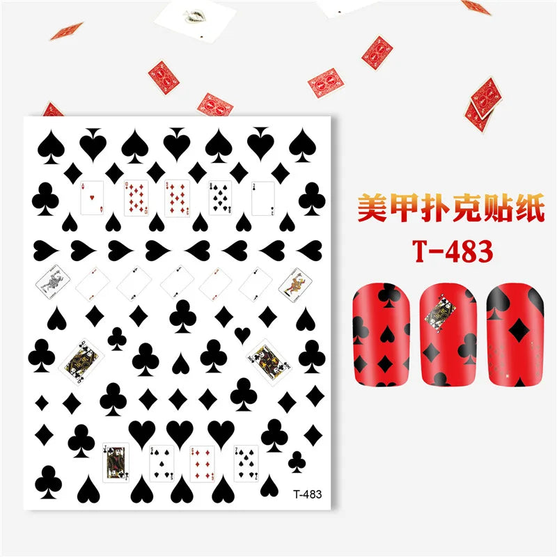 Pokerkarten Nail Sticker – 3D Nagelaufkleber mit Spielkarten & Symbolen