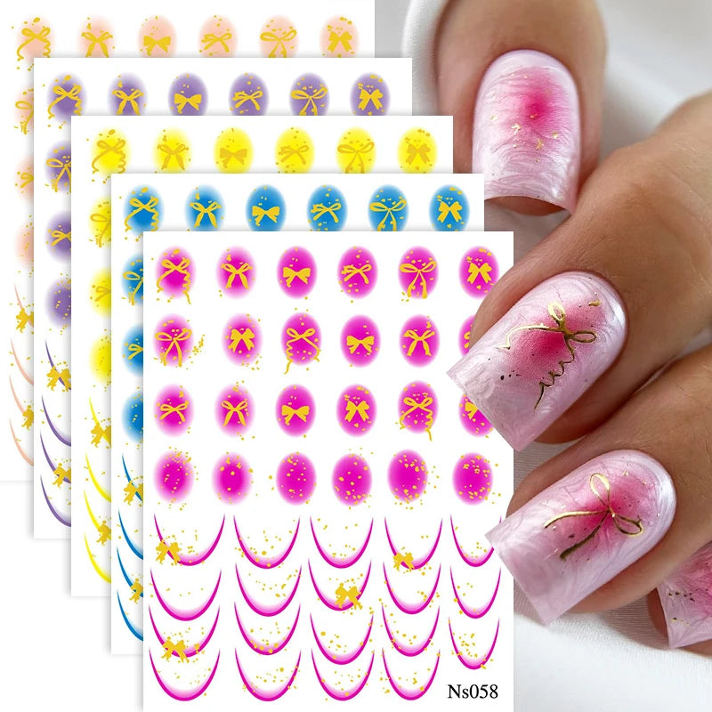 3D Schleifen Nagelsticker – Elegante Gold- & Farbbögen für French & Sommerdesigns