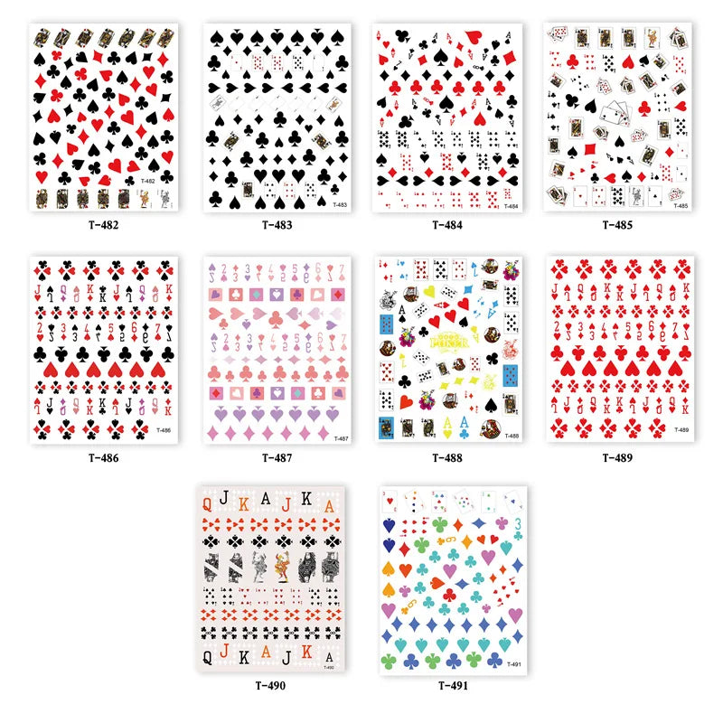 Pokerkarten Nail Sticker – 3D Nagelaufkleber mit Spielkarten & Symbolen