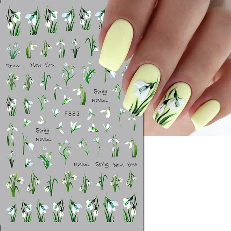 3D Nail Sticker – Tropische Blätter & Linien Design Schwarz & Weiß