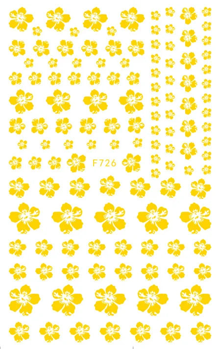 3D Nagelsticker Weißer Pflaumenblüten mit Goldperlen & Schmetterlingen