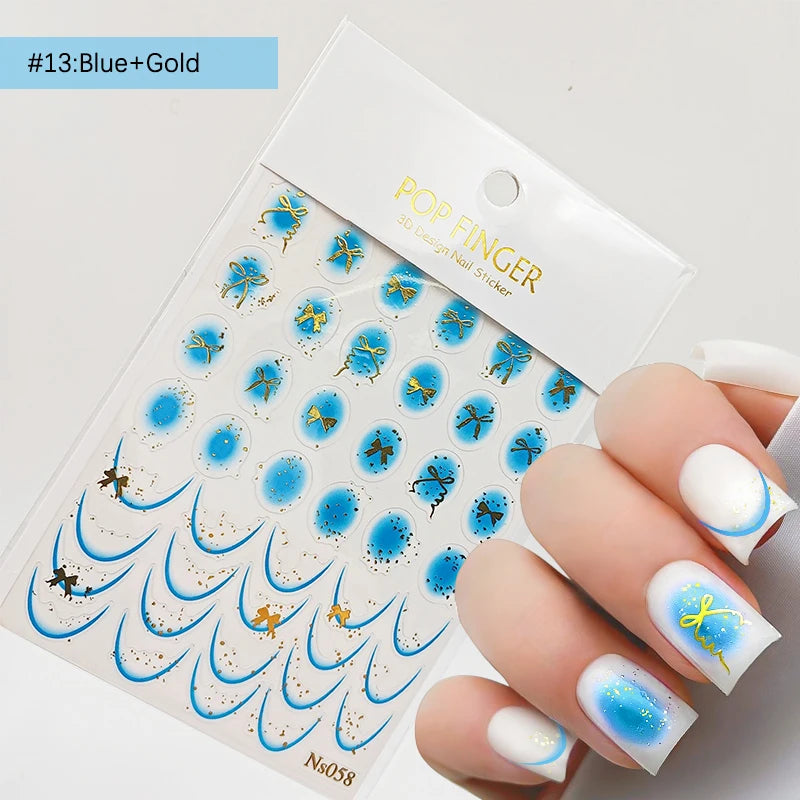 3D Schleifen Nagelsticker – Elegante Gold- & Farbbögen für French & Sommerdesigns