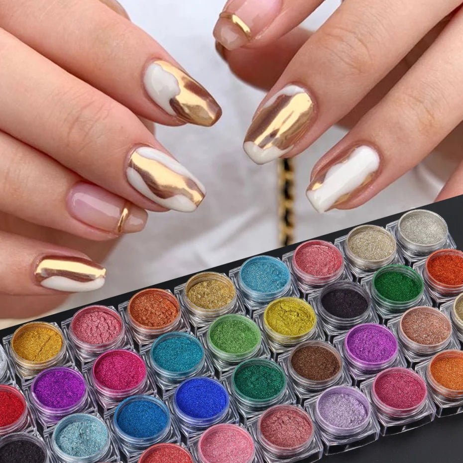 36er-Set Chrome-Pigmente – Superhelle Metallic Mirror Powder für Nailart