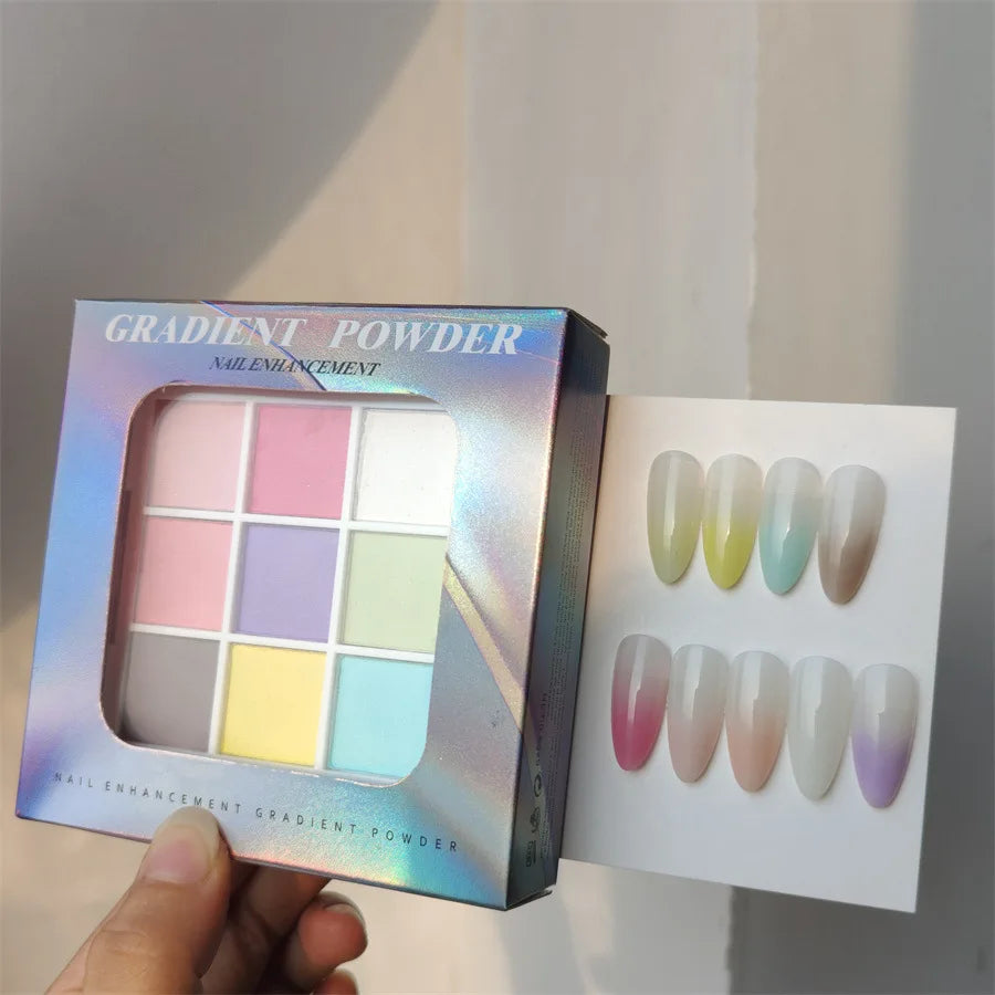 9 Farben Feste Nail Art Patting Powder – Glitzer, Schimmer & Matte Effekt
