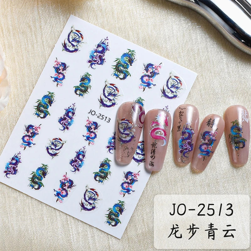 3D Nagelsticker Weißer Pflaumenblüten mit Goldperlen & Schmetterlingen