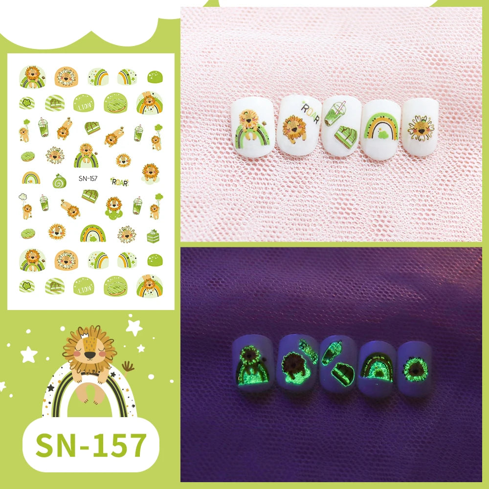 Leuchtende Kinder-Nagelsticker mit Tiermotiven – Glow-in-the-Dark Nail Art