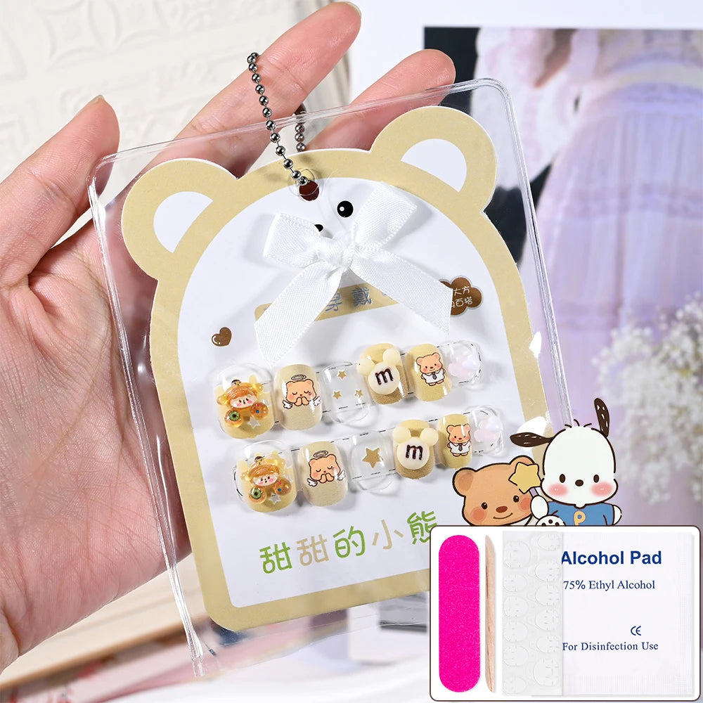 Sanrio Kinder Press-On Nägel – 12 Stück, Hello Kitty, Kuromi, Cartoon Design