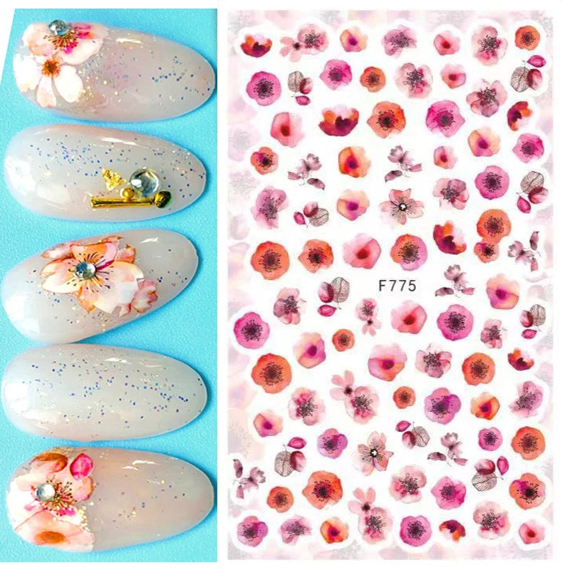 3D Nail Sticker – Tropische Blätter & Linien Design Schwarz & Weiß